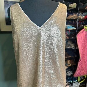 Rachel Zoe Gold Sleeveless Vneck Sequin Top Size Large